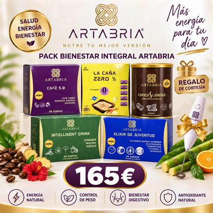 Pack Artabria con Café 5.0 + Bebida I.D. + Cacao Chocoslender + Elixir de Juventud + Caña Cero con regalo de cortesia y ebook menú antinflamatorio - ARTABRIA CAFE